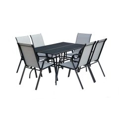   ROJAPLAST ZWMT-83 SET fém kerti asztal, fekete, 6 db székkel 